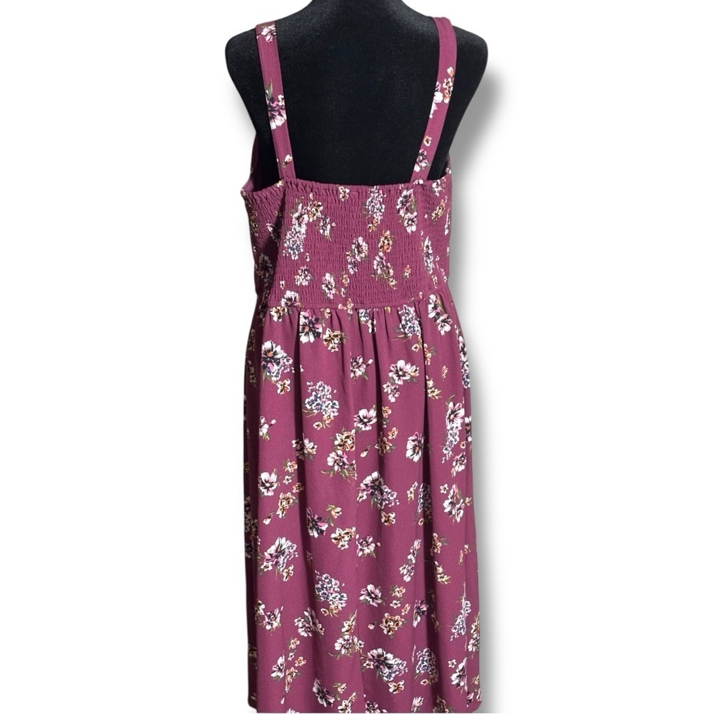 Xhilaration Chic Floral Burgundy Front Buttons Rouched Back Midi Dress - Picture 9 of 16